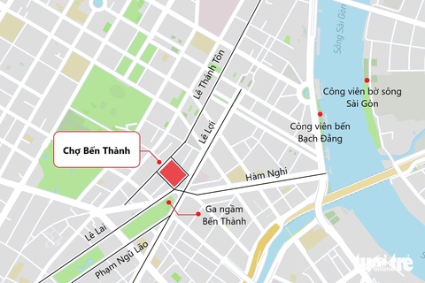 Ngắm chợ Bến Thành tương lai qua phối cảnh- Ảnh 11. Vị trí chợ Bến Thành và các trục đường, điểm đến xung quanh