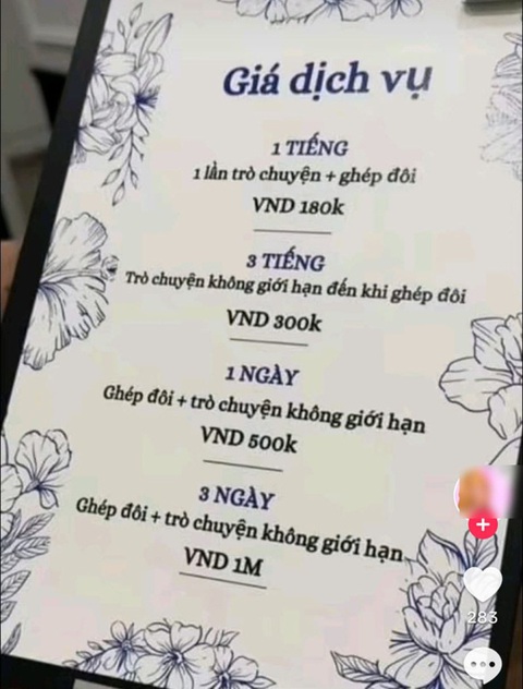 Dậy sóng quán cà phê hẹn hò dùng 'kính 1 chiều', chỉ nam thấy nữ- Ảnh 2. Bảng giá dịch vụ khách nam phải trả khi đến sử dụng dịch vụ tại quán