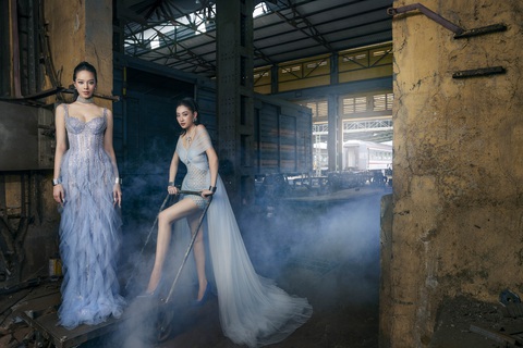 Hoa hậu Lương Thùy Linh, Thanh Thủy khoe sắc trong bộ sưu tập “Sương mai” của Lê Ngọc Lâm - Ảnh: NTK cung cấp Hoa hậu Lương Thùy Linh, Thanh Thủy khoe sắc trong bộ sưu tập “Sương mai” của Lê Ngọc Lâm - Ảnh: NTK cung cấp