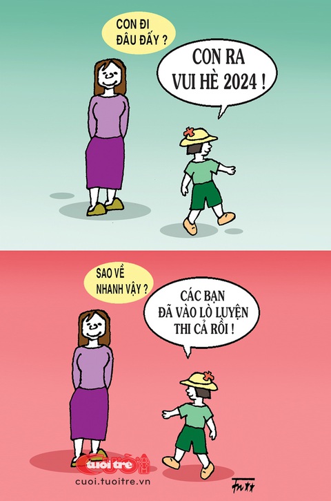 Vậy là nghỉ hè dữ chưa?- Ảnh 1. Kỳ nghỉ hè chớp nhoáng - Tranh: Tín Nhượng
