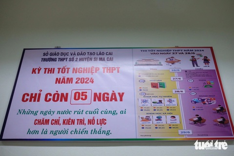Sĩ tử vùng cao ôn thi tốt nghiệp THPT từ sáng tới đêm- Ảnh 4. Tấm bảng đếm ngược được treo phía cuối các lớp như một sự động viên, thôi thúc ý chí học tập của học trò vùng cao