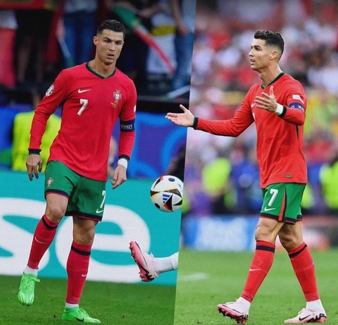 Cho Ronaldo mượn giày, Bruno 'nhận quà' liền tay tại Euro 2024- Ảnh 1. Cristiano Ronaldo mang hai đôi giày khác nhau trong trận tuyển Bồ Đào Nha thắng Thổ Nhĩ Kỳ 3-0 tại Euro 2024