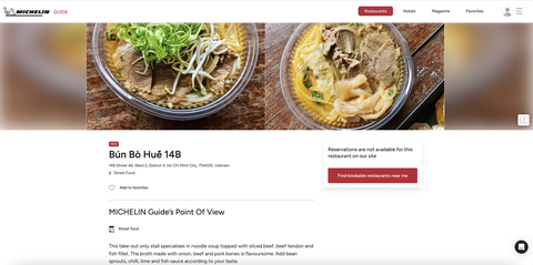 Phần miêu tả quán Bún Bò Huế 14B trên website của Michelin Guide - Ảnh chụp màn hình Phần miêu tả quán bún bò Huế 14B trên website của Michelin Guide - Ảnh chụp màn hình