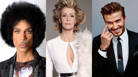 Từ trái sang: cố nghệ sĩ Prince, Jane Fonda, David Beckham Từ trái sang: cố nghệ sĩ Prince, Jane Fonda, David Beckham
