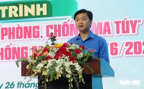 Tuổi trẻ ra quân tuần tra phòng chống ma túy, tệ nạn xã hội- Ảnh 1. Bí thư Trung ương Đoàn Nguyễn Minh Triết phát biểu tại chương trình hưởng ứng Ngày thế giới phòng chống ma túy - Ảnh: K.ANH