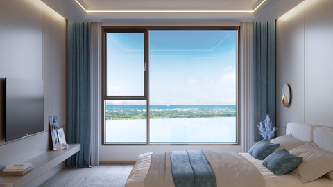 Trải nghiệm sống trong 'biệt thự trên cao' tại Seaview Residences- Ảnh 8. Phòng ngủ tái tạo năng lượng với tầm view sông, biển