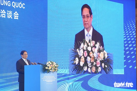 Thủ tướng: Làm tốt hơn hợp tác dự án hạ tầng với Trung Quốc- Ảnh 3. Thủ tướng Phạm Minh Chính nhấn mạnh quan điểm hợp tác cùng thắng của doanh nghiệp hai nước Việt Nam - Trung Quốc - Ảnh: NGỌC AN