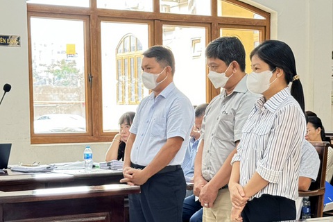 Vụ bán đất nền khu dân cư đô thị Dầu Giây: Đề nghị cựu tổng giám đốc 5-6 năm tù- Ảnh 2. Các bị cáo tại phiên tòa - Ảnh: A.B.