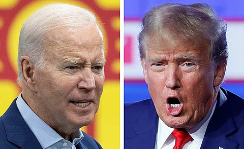 Màn Tổng thống Mỹ Joe Biden (trái) và cựu tổng thống Mỹ Donald Trump - Ảnh: AFP