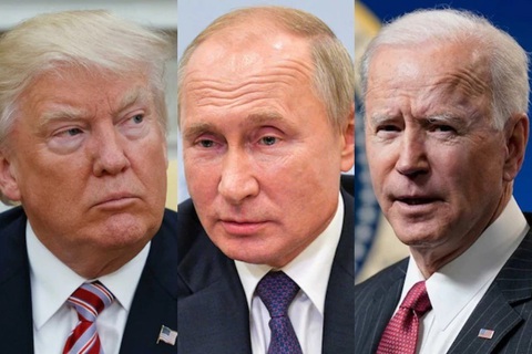 Kremlin: Ông Putin không đặt báo thức để xem màn tranh luận Trump - Biden- Ảnh 1. (Từ trái sang) Cựu tổng thống Mỹ Donald Trump, Tổng thống Nga Vladimir Putin, và Tổng thống Mỹ Joe Biden - Ảnh: ABC/REUTERS