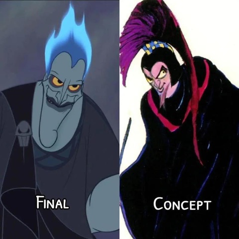 Các nhân vật phản diện Disney từ phác thảo cho đến hoàn thành- Ảnh 2. Hades là nhân vật phản diện chính trong bộ phim hoạt hình Hercules năm 1997 của Disney.