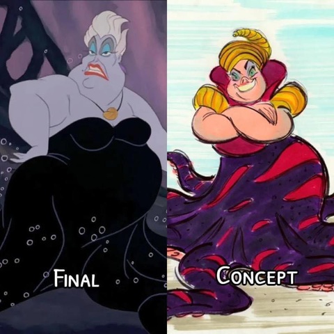 Các nhân vật phản diện Disney từ phác thảo cho đến hoàn thành- Ảnh 6. Ursula là nhân vật phản diện chính trong bộ phim hoạt hình The Little Mermaid năm 1989 của Disney.