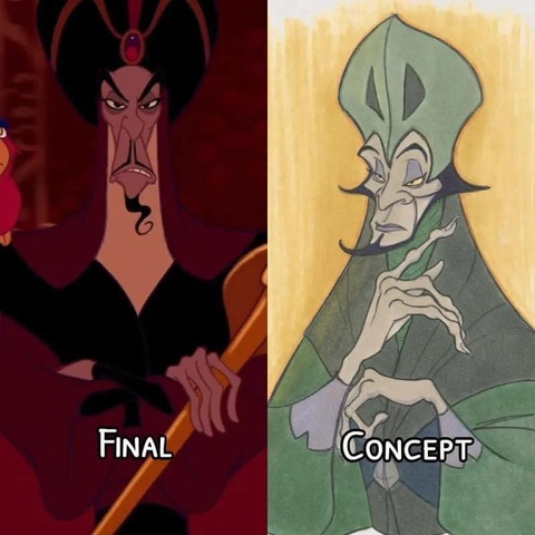 Các nhân vật phản diện Disney từ phác thảo cho đến hoàn thành- Ảnh 15. Jafar là nhân vật phản diện chính trong bộ phim hoạt hình Aladdin năm 1992 của Disney.