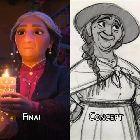 Các nhân vật phản diện Disney từ phác thảo cho đến hoàn thành- Ảnh 16. Alma Madrigal (thường được gọi là Abuela ) là nhân vật phản diện chính trong bộ phim hoạt hình Encanto năm 2021 của Disney.