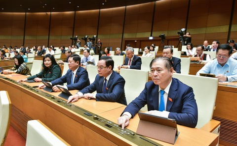 Quốc hội quy định: Dao có tính sát thương cao là vũ khí thô sơ- Ảnh 1. Các đại biểu tham gia phiên họp sáng 29-6 - Ảnh: Media Quốc hội