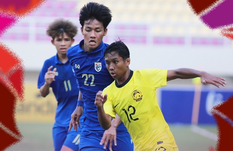 U16 Việt Nam đối đầu Thái Lan ở bán kết Giải U16 Đông Nam Á- Ảnh 1. U16 Thái Lan (áo xanh) suýt thua U16 Malaysia - Ảnh: FAM