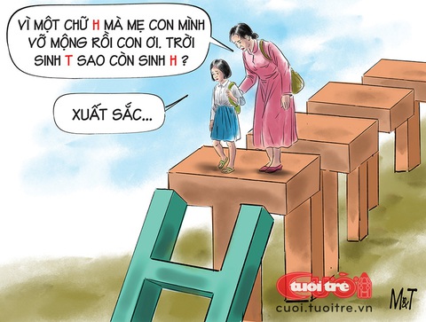 Phụ huynh học sinh: Trời sinh 'T' sao còn sinh 'H'?- Ảnh 1. Phụ huynh học sinh: Trời sinh T sao còn sinh H? - Tranh: Đỗ Minh Tuấn