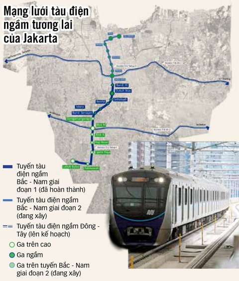 Indonesia làm thêm tàu điện ngầm chống tắc đường- Ảnh 1. Nguồn: MRT Jakarta - Dữ liệu: BÌNH AN - Trình bày: T.ĐẠT