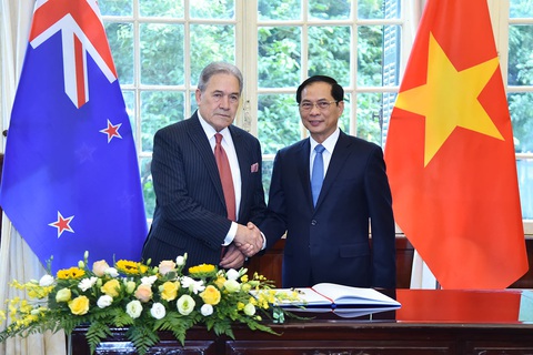 New Zealand muốn xây dựng khuôn khổ quan hệ mới với Việt Nam- Ảnh 5. Bộ trưởng Ngoại giao Bùi Thanh Sơn đón Phó thủ tướng, Ngoại trưởng New Zealand Winston Peters - Ảnh: Bộ Ngoại giao cung cấp