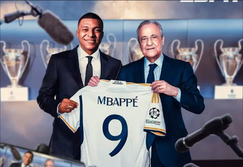 Lý do Real Madrid ra mắt trang phục mới nhưng không có áo Mbappe- Ảnh 1. Áo số 9 của Kylian Mbappe được fan săn đón nhưng Real Madrid chưa thể bán ra