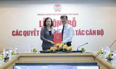 Ông Nguyễn Văn Hoài làm tổng biên tập báo Nông Thôn Ngày Nay- Ảnh 1. Bà Bùi Thị Thơm, phó chủ tịch Ban chấp hành Trung ương Hội Nông dân Việt Nam, trao quyết định bổ nhiệm cho nhà báo Nguyễn Văn Hoài - Ảnh: PHẠM HƯNG