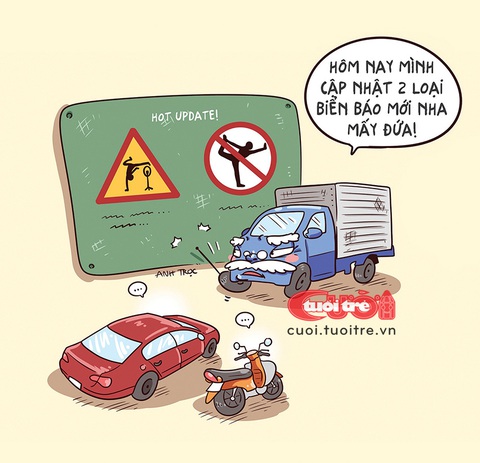 Cập nhật biển báo giao thông 2024- Ảnh 1. Cập nhật biển báo giao thông - Tranh: Anh Trọc Comics