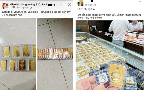 Các bài đăng mua, bán vàng miếng trong các hội nhóm trên mạng xã hội - Ảnh: Facebook Các bài đăng mua, bán vàng miếng trong các hội nhóm trên mạng xã hội - Ảnh: Facebook