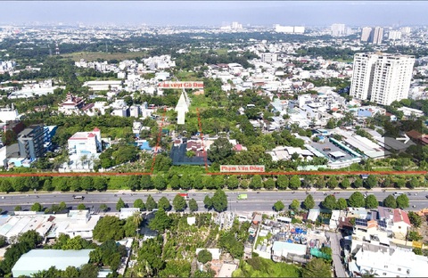 TP.HCM nghiên cứu gỡ vướng, sớm khép kín đường vành đai 2- Ảnh 1. Trong ảnh là hướng đi của đoạn vành đai 2 TP.HCM từ đường Võ Nguyên Giáp đến đường Phạm Văn Đồng (hướng tuyến vẽ tương đối theo báo cáo) - Ảnh: CHÂU TUẤN
