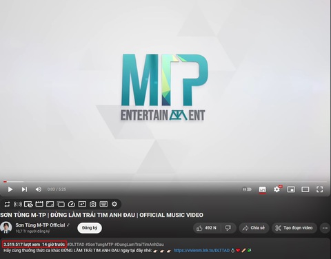 Sản phẩm âm nhạc này hiện đã lọt top 1 thịnh hành trong danh mục âm nhạc của YouTube MV Đừng làm trái tim anh đau của Sơn Tùng M-TP đã đạt được hơn 3 triệu lượt xem sau 14 giờ ra mắt.