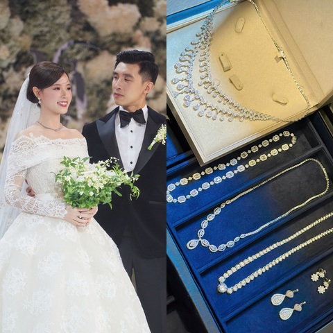 5 chi tiết 'độc' trong đám cưới cổ tích của Midu- Ảnh 12. 4 bộ trang sức kim cương Midu sử dụng riêng theo từng set trang phục trong đám cưới được dự đoán có giá trị thuộc hàng khủng.