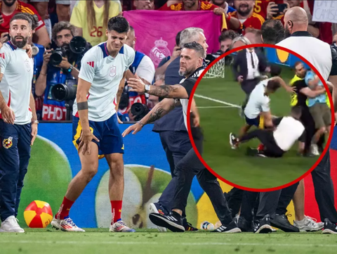 Nhân viên an ninh ‘đốn chân’ làm chấn thương Morata sau bán kết Euro 2024- Ảnh 1. Nhân viên an ninh ‘đốn’ chấn thương Morata sau trận bán kết Euro 2024