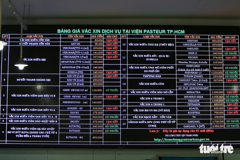 Người dân đi tiêm vắc xin bạch hầu tăng đột biến, Viện Pasteur TP.HCM thông báo 'tạm hết'- Ảnh 3. Bảng giá vắc xin dịch vụ và thông báo