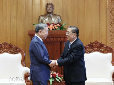 Chủ tịch nước Tô Lâm gặp lãnh đạo, nguyên lãnh đạo cấp cao Lào- Ảnh 4. Chủ tịch nước Tô Lâm gặp nguyên Tổng bí thư, Chủ tịch nước Lào Choummaly Sayasone - Ảnh: TTXVN