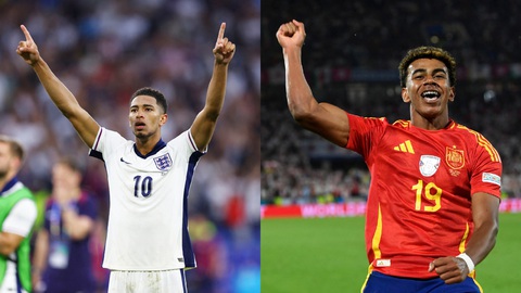 Tương quan sức mạnh giữa Anh và Tây Ban Nha ở chung kết Euro 2024- Ảnh 4. Bellingham (trái) và Yamal được kỳ vọng sẽ tỏa sáng ở chung kết Euro 2024 - Ảnh: REUTERS