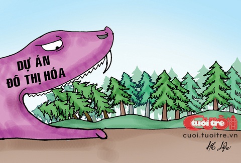 Dự án đô thị hóa... rừng phòng hộ- Ảnh 1. Dự án đô thị hóa nuốt chửng rừng thông - Tranh: Hữu Lộc