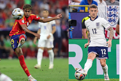 Những cuộc đối đầu quyết định trận chung kết Euro 2024 giữa Tây Ban Nha và Anh- Ảnh 2. Tài năng trẻ Lamine Yamal (trái) sẽ phải đối đầu lão tướng giàu kinh nghiệm Kieran Trippier - Ảnh: GETTY