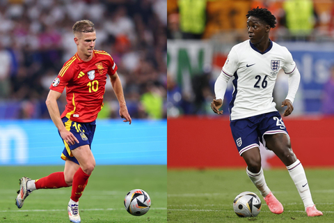 Những cuộc đối đầu quyết định trận chung kết Euro 2024 giữa Tây Ban Nha và Anh- Ảnh 4. Dani Olmo (trái) và Kobbie Mainoo đều xuất phát ở Euro 2024 trên ghế dự bị nhưng dần trở thành những trụ cột quan trọng - Ảnh: GETTY