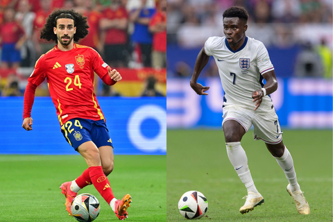Những cuộc đối đầu quyết định trận chung kết Euro 2024 giữa Tây Ban Nha và Anh- Ảnh 5. Cucurella và Saka khá hiểu nhau khi nhiều lần đối đầu ở Premier League - Ảnh: GETTY