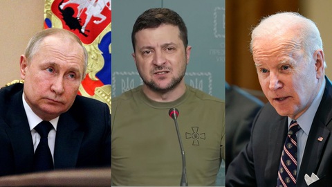 Ông Zelensky 'xí xóa' vụ bị ông Biden gọi nhầm là 'Tổng thống Putin'- Ảnh 1. Từ trái sang: Tổng thống Nga Vladimir Putin, Tổng thống Ukraine Volodymyr Zelensky, Tổng thống Mỹ Joe Biden - Ảnh: NEWSWEEK