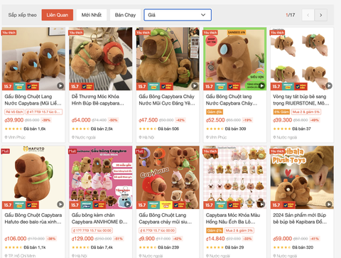 Bắt trend nóng, shop online kiếm bạc tỉ nhờ bán gấu bông Capybara- Ảnh 3. Các shop online kiếm bội tiền nhờ bán gấu bông Capybara - Ảnh: Chụp màn hình