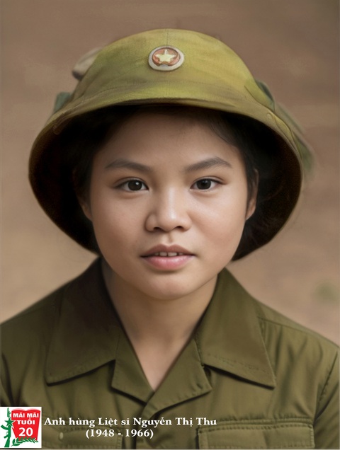 Nguyễn Thị Thu (1948 - 1966) hy sinh cùng ngày với em gái Nguyễn Thị Thi, được phục dựng ảnh màu Chị Nguyễn Thị Thu (1948 - 1966) hy sinh cùng ngày với em gái Nguyễn Thị Thi, được phục dựng ảnh màu