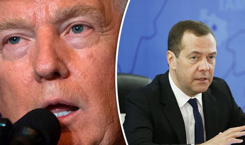 Ông Medvedev: Ông Trump chắc chắn đắc cử tổng thống Mỹ- Ảnh 1. Ảnh ghép bao gồm hình của ông Donald Trump (trái) và ông Dmitry Medvedev - Ảnh: DAILY EXPRESS/GETTY IMAGES