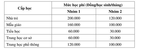 TP.HCM: Chính thức miễn, giảm học phí cho mọi cấp, điều chỉnh một số khoản thu- Ảnh 2. Mức học phí cho năm học 2024 - 2025