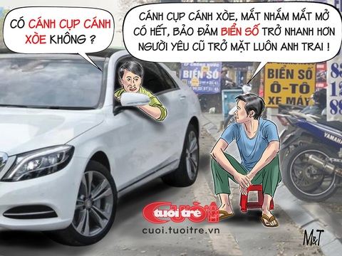 'Biển số lật' trở mặt nhanh hơn người yêu cũ- Ảnh 1. Biển số lật trở mặt nhanh hơn người yêu cũ - Tranh: Đỗ Minh Tuấn