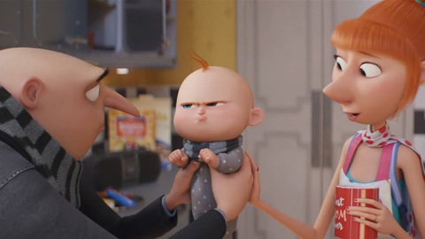 'Kẻ trộm mặt trăng 4' vượt mốc 100 tỉ đồng ở rạp Việt- Ảnh 4. Điều duy nhất thay đổi trong thế giới của nhân vật Gru trong phần 4 là sự xuất hiện của một đứa trẻ - Gru Jr. giống hệt cha mình: mũi khoằm, mắt láo liên, trán thấp, chỉ có nhiều tóc hơn một chút.