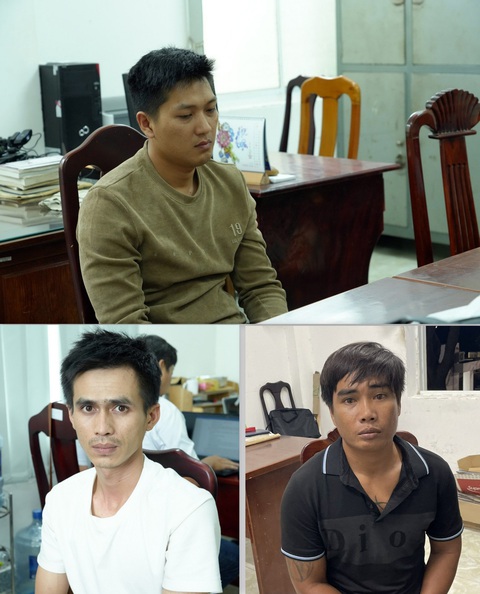 Gần 100 cảnh sát phá chuyên án cá độ bóng đá ở Bình Thuận- Ảnh 3. Các nghi can Trường, Tuyền và Trí tại cơ quan công an - Ảnh: ĐỨC TRONG