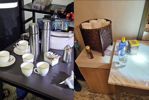 6 cốc uống nước được tìm thấy tại hiện trường, trong đó 5 cốc được đặt ở quầy và 1 cốc đặt ở bàn ăn, có thể đã qua sử dụng - Ảnh: KHAOSOD 6 cốc uống nước được tìm thấy tại hiện trường, trong đó 5 cốc được đặt ở quầy và 1 cốc đặt ở bàn ăn, có thể đã qua sử dụng - Ảnh: KHAOSOD