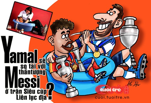 Messi sắp đụng độ với em bé năm xưa- Ảnh 1. Messi sắp đụng độ với em bé năm xưa - Tranh: Hữu Lộc