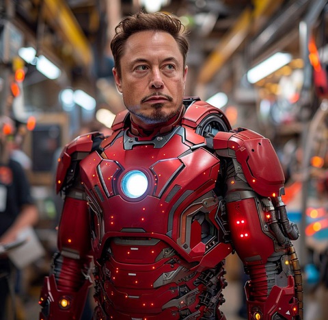 Elon Musk muốn mặc giáp như Iron Man vì từng bị ám sát- Ảnh 1. Hình ảnh Elon Musk trong bộ giáp Iron Man được nhiều người dùng X chia sẻ.