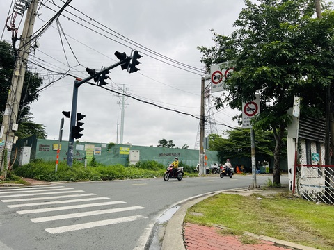 Biển báo giao thông Đầu đường Linh Trung giao với song hành xa lộ Hà Nội có biển cấm cũng bị nhánh cây che khuất một phần - Ảnh: XUÂN ĐOÀN